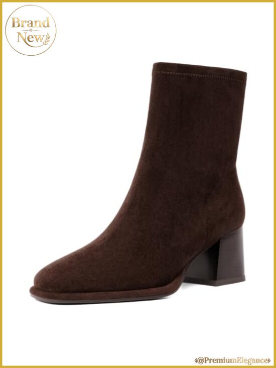 Shoes - Square Toe Chunky Block Heel Ankle Booties Side Zipper Faux Suede Women's Boots